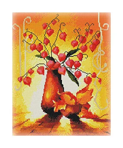 GMMH Diamond Vollbedeckung mit Holzrahmen Painting Set Bild 40 x 50 Diamant Malerei Stickerei Handarbeit Basteln Mosaik Steine Blumen Korb Haus am Bach (GZ1099)