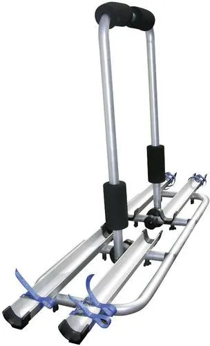 LAS 11807 Deichsel-Fahrradträger für 2 Fahrräder - Fahrradträger für Wohnwagen, abklappbar mit schwenkbarem U-Bügel für einfachen Zugang zum Flaschenkasten und verstellbaren Aluminium-Schienen für optimale Anpassung.