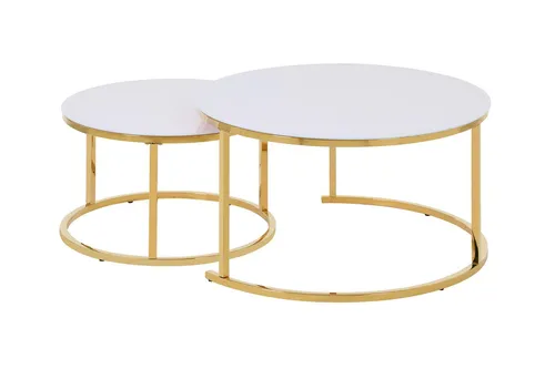 HOOZ Couchtisch Couchitsch 2er Set Rund Gold Weiß – Stilvoll und Praktisch