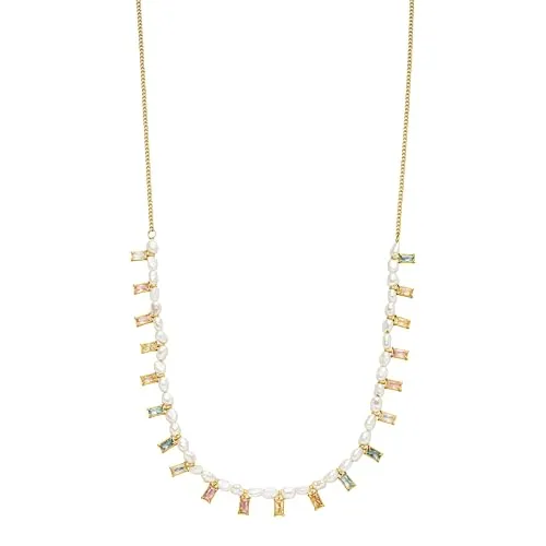 Purelei® Colorful Coral Kette mit Keshi-Perlen - Damen Kette aus 18K vergoldetem Edelstahl, verstellbar von 40-45 cm, vereint schimmernde Keshi-Perlen und pastellfarbene Zirkonia für einen eleganten Look.