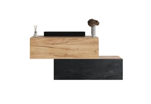 Planetmöbel Garderoben-Set 100 cm - Drohnen - Stilvolles Garderoben-Set in Gold Eiche und Schwarz Charcoal, ideal für Flure, wahlweise hängend oder stehend.