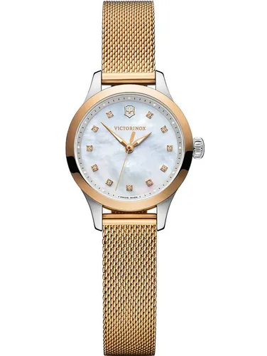 Victorinox 241879 Alliance XS Damenuhr 28mm - Gold - Damenuhr mit 10 ATM Wasserdichtigkeit und elegantem Perlmutt-Ziffernblatt. Swiss Made Qualität trifft auf modernes Design - ideal für stilbewusste Frauen.