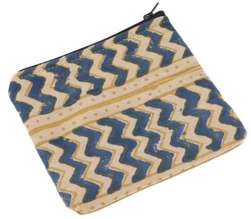 Kleiner Geldbeutel, Kosmetiktasche aus Blockdruck Stoff - Modell 9 - 12*14*1 cm
