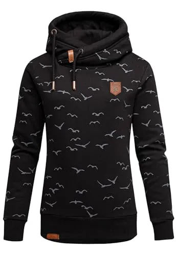 REPUBLIX Damen Print Kapuzenpullover Hoodie RD-018 Schwarz L - Stylischer REPUBLIX Damen Hoodie mit modernem Print, perfekt für den lässigen Look. Ideal für Freizeit und entspannte Tage.