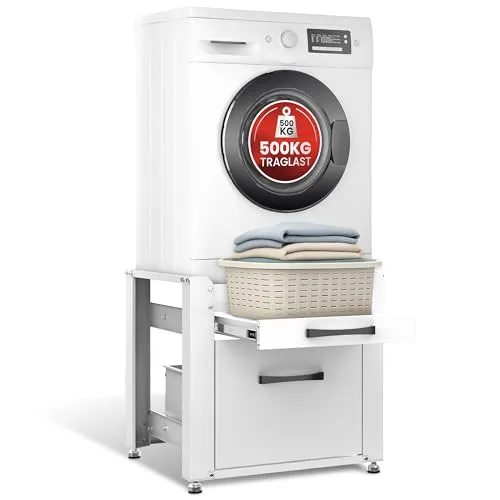 RELLES Untergestell mit Schublade und Ablage, 500 kg Tragkraft, Unterbau aus Stahl, 62x62x57,5 cm (LxBxH), Podest für Waschmaschine und Trockner, Unter Schrank Erhöhung, Höhenverstellbare Füße