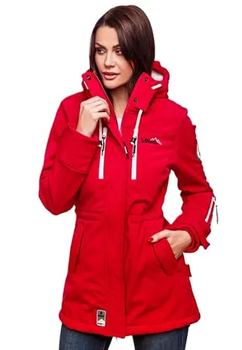 MARIKOO Damen Softshelljacke (XS-3XL) mit Kapuze - Wasserabweisend, Fleece innen, Tasche am Arm, Mantel, Warme Jacke Frauen B614 (XS, Rot)