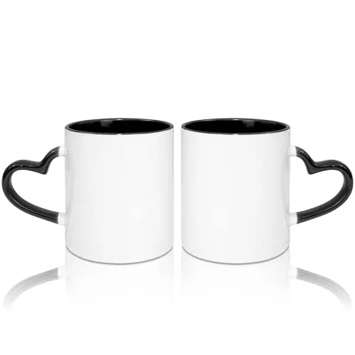 MR.R 325 ml Sublimations-Kaffeetassen, leere weiße Tasse mit schwarzer Farbe innen und Herzgriff, 2 Stück