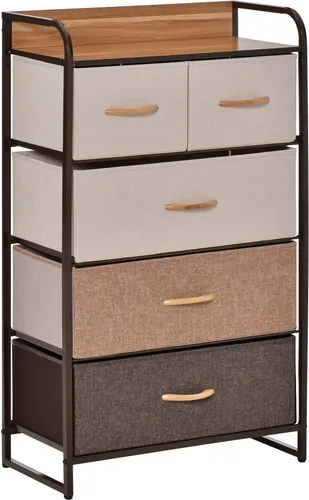 HOMCOM Kommode mit 5 Faltbaren Stoff-Schubladen - Praktisches Sideboard mit großzügigem Stauraum und Kippschutz, ideal für Wohnzimmer und Schlafzimmer. Faltbare Schubladen aus atmungsaktivem Stoff sorgen für Ordnung und sind leicht zu reinigen.