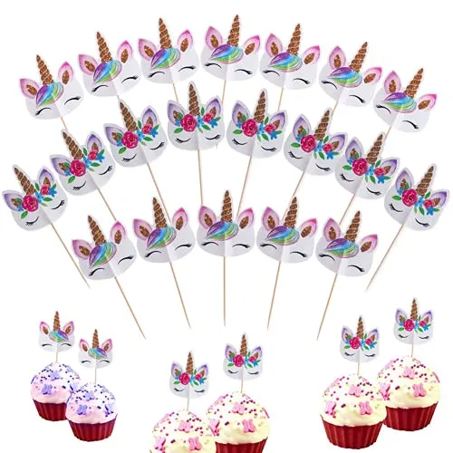Meet-shop Cake Toppers,Einhorn Tasse Kuchen Toppers 24 Stück Kuchen Cupcake Topper für Kinder Party Geburtstag Party Kuchen Dekoration