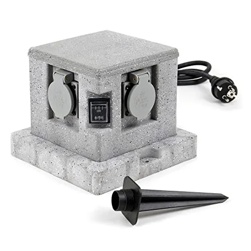 Gartensteckdose 4fach Granitoptik mit Sensor IP44