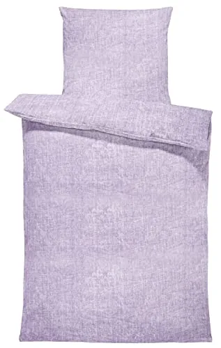 Bettwäsche 135x200 cm meliert Stone Washed Look Melange Flieder lila Microfaser