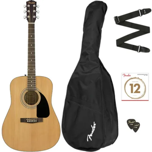 Fender FA-115 Dreadnought Pack Natural - Dreadnought-Gitarre mit Fichtendecke und Mahagoni-Korpus, ideal für Einsteiger, inklusive Zubehör wie Gigbag und Ersatzsaiten.
