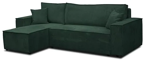 VENASI HUGO Ecksofa mit Schlaffunktion und Bettkasten - Ecksofa mit Schlaffunktion und Bettkasten, ideal für kleine Räume. Flexibel montierbare Ottomane und hochwertiger Cordstoff sorgen für Komfort und Stil.