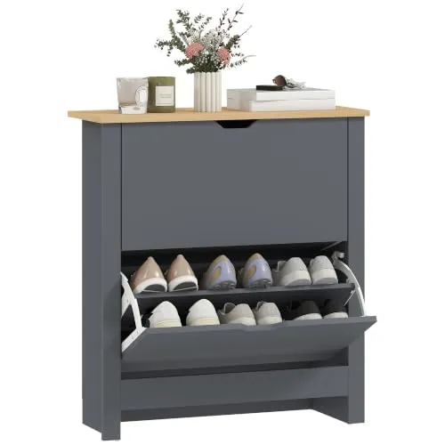 HOMCOM Schuhschrank mit 2 Klappen, Dunkelgrau