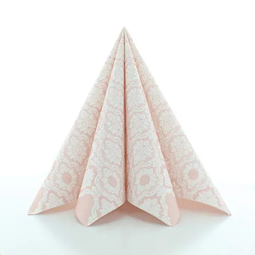 Sovie HORECA Airlaid Serviette MANDY in ALTROSA – 40 x 40 cm, 1/4 Falz, 50 Stück – Ornament-Blütendesign – hochwertige Einwegservietten in stoffähnlicher Qualität für Gastronomie & Feste