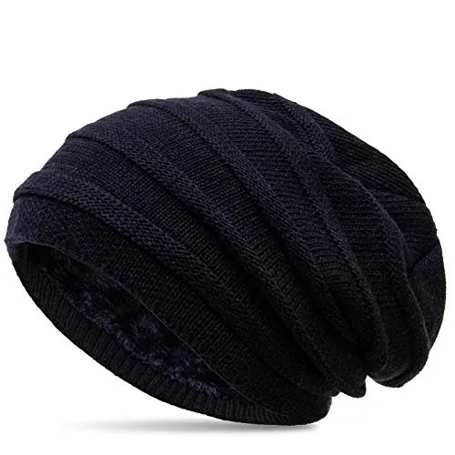Caspar MU202 warme Strick Beanie Mütze mit Fleece gefüttert, Farbe:dunkelblau, Größe:One Size