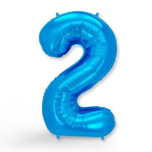 FUNXGO Folien-Ballon 2, Helium-Ballon, Luftballon-Zahl, nachfüllbare Riesen-Ballonzahl, Party-Deko zum 2. Geburtstag, Jubiläum, Hochzeit, blau