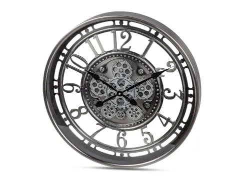 Antik-Silber Wanduhr 53 cm mit Zahnrad Bewegung - Elegante Wanduhr im Antik-Stil, gefertigt aus Metall mit faszinierender Zahnrad Bewegung. Ideal für jedes Zimmer und setzt stilvolle Akzente in Ihrem Wohnraum.