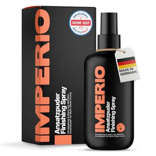 IMPERIO Ansatzpuder Finishing Spray - Premium Glanzspray mit Anti-Frizz-Effekt für ein seidig weiches Finish - Farbveredelung & Versiegelung von Ansatzpuder, leichtes Haarspray für Haarmascara - 250ml