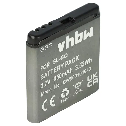 vhbw Akku kompatibel mit Nokia 6700 Classic Handy Smartphone Telefon (950 mAh, 3,7 V, Li-Ion) - Ersatz für BL-6Q