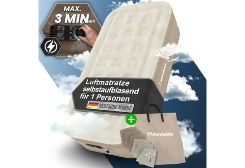 Heimfleiss® Luftmatratze selbstaufblasend 1 Person - Betten – Premium Luftbett mit integrierter Pumpe, aufblasbar in nur 3 Minuten und ideal als Gästebett oder Campingbett für maximalen Komfort.