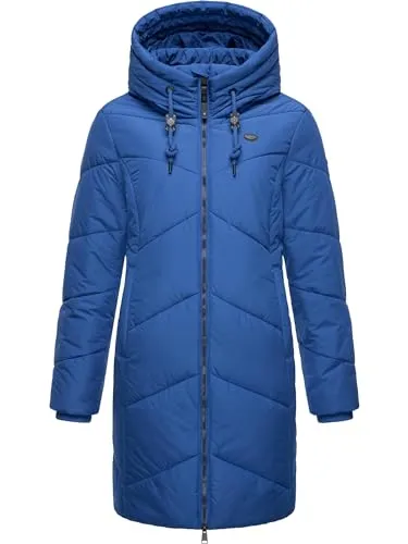 Ragwear wasserdichter Damen Wintermantel Novista Blue 4XL - Funktionsjacken: Langer, wasserdichter Steppmantel mit Kapuze, ideal für kaltes Wetter, bietet optimale Wärme und Bewegungsfreiheit.