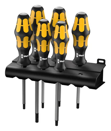 Wera 977 6 Torx Schraubendrehersatz - 6-teilig, mit durchgehender Sechskantklinge und Aufbewahrungs-Rack zur Wandmontage