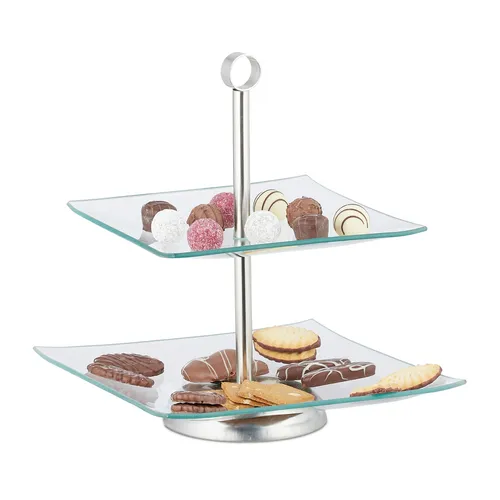 Etagere Servierständer aus Glas – Dekorative Obstablage - Tortenständer & Etageren mit 2 Etagen aus hochwertigem Glas, ideal für ansprechende Präsentationen von Snacks und Obst bei Feierlichkeiten.