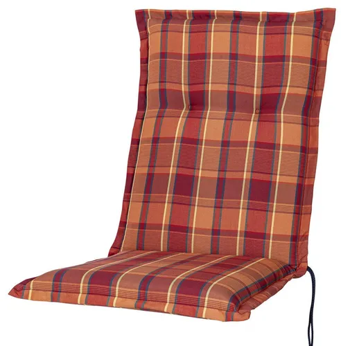 KETTtex Polsterauflage Mittellehner Florence 2136 - Gartenstuhlauflage für Mittellehner, orange-rot kariert, 8 cm dick und mit verstellbarem Halteband für optimalen Sitzkomfort.