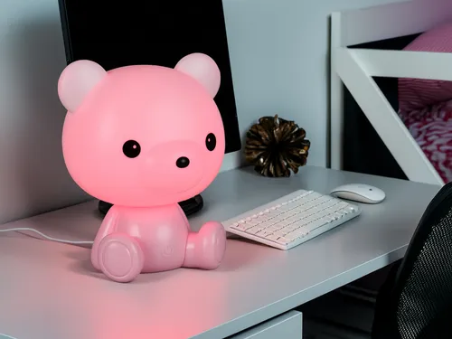 USB Tischlampe Teddy - Farbwechsel für Kinderzimmer, Rosa H: 24cm - Klassische Tischleuchten: Drollige Teddyfigur mit RGB Farbwechsel für gemütliche Beleuchtung im Kinderzimmer. Ideal als Nachttischlampe oder Deko-Element!
