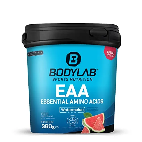 Bodylab24 EAA Essential Amino Acids Wassermelone 360g - Verzweigtkettige Aminosäuren (BCAA) mit 8 essentiellen Aminosäuren und Vitamin B6 für optimalen Energiestoffwechsel, perfekt nach dem Workout und ohne Zuckerzusatz.