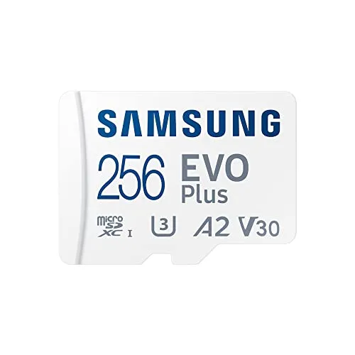 Samsung Evo Plus 256GB microSD Karte SDXC V30 4K - Speicherkarten für Smartphones und Tablets, ideal für 4K UHD-Videos und schnelle Übertragungen bis zu 130MB/s. Robust und zuverlässig, perfekt für Action-Kameras und Drohnen.