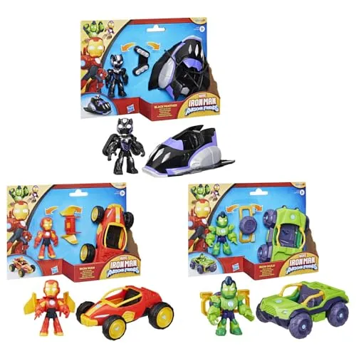 Marvel Iron Man und Seine fantastischen Freunde – Spielzeug-Bundle mit 3 Action-Figuren und 3 Fahrzeugen für kreative Abenteuer
