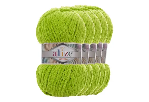 Alize 5 x 100g Alize Softy Plus Baby Strickgarn Kuschelwolle Häkelwolle, 600 m, 11 bambusgrün