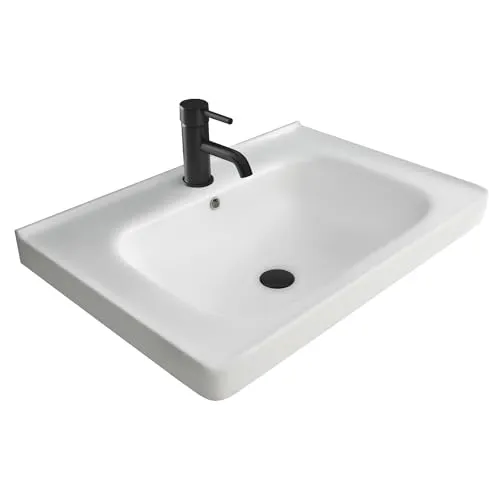 Alpenberger Waschbecken 65 cm - Modernes Hängewaschbecken für Gäste WC & Badezimmer - Waschplätze: Elegantes eckiges Design mit praktischen Ablageflächen und robuster Nano-Beschichtung für einfache Reinigung.