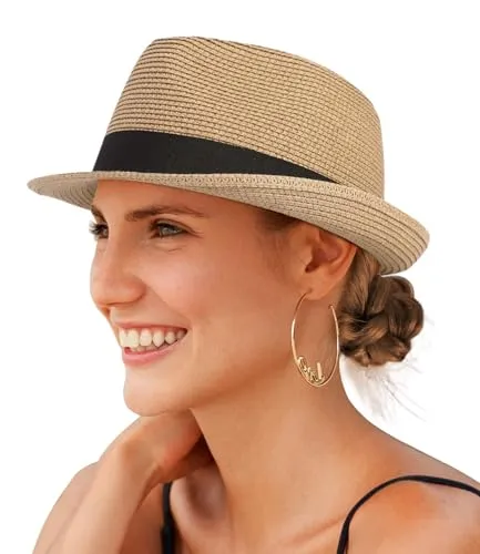 Creekstone Sonnenhüte für Damen Fedora & Trilby-Hüte für Herren Sommer Strohhut (DE/NL/SE/PL, Alphanumerisch, L, Khaki)
