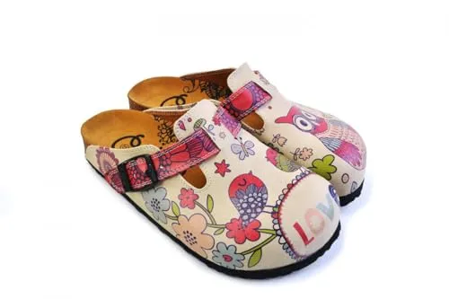 GOBY Clogs Hausschuhe Damen | Handgefertigte Premium Clogs mit Buntem Print – Bequeme & leichte Pantoletten Damen aus hochwertigem Imitationsleder mit Eva-Sohle