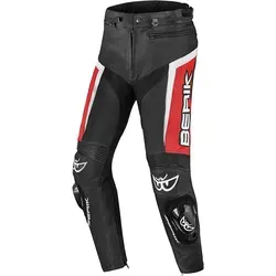 Berik Misle Motorrad Lederhose, schwarz-weiss-rot, Größe 52 für Männer - Motorradhose aus 1.1-1.3mm Premium Rindsleder, mit flexiblen Stretchmaterialien und Protektoren für optimalen Komfort und Sicherheit auf jeder Fahrt.