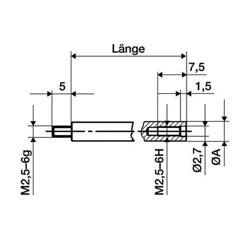 KÄfer Verlängerungsstück L.10mm Messbolzen-D.4mm z.Messuhren 62503