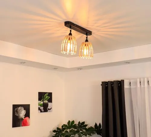 REV LED Wandleuchte innen - 2x E14 38x13x20cm LED Lampe für Wohnzimmer und Schlafzimmer, Wandlampe in Rattanoptik