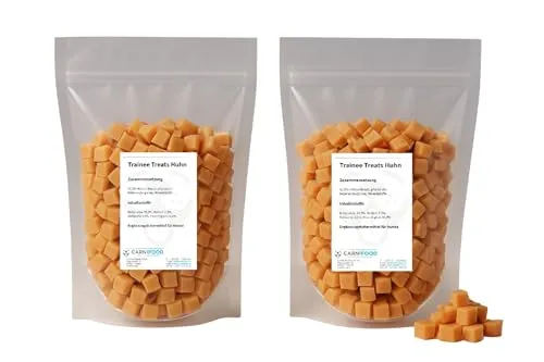 Trainee Treats weich | 2x500g Frischepack mit Zipper | Huhn | Ente | Rind | Lamm | Pferd | Fisch | 1 Kilo Leckerli | Filetwürfel ca. 0,8cmx0,8cm (1000g | 2x500g Frischepack, Huhn)
