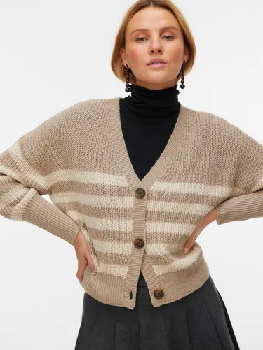 Vero Moda VMLEA LS V-NECK CUFF CARDIGAN NOOS - Modische Strickjacke in Braun mit V-Ausschnitt und Rippstrick-Details. Pflegeleicht und ideal für jeden Anlass. Größe L, perfekt für einen lässigen Look.