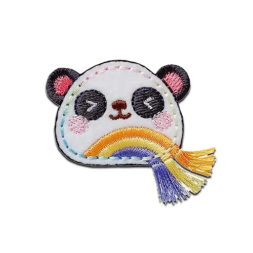 Mono-Quick Panda mit Fransen Tier - Aufnäher, Bügelbild, Aufbügler, Applikationen, Patches, Flicken, zum aufbügeln, Größe: 3,9 x 4,5 cm