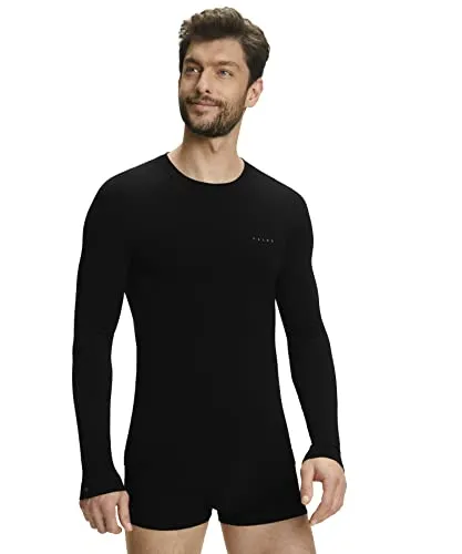 FALKE Herren Baselayer-Shirt Wool-Tech Light Round Neck M L/s Sh Wolle Funktionsmaterial schnelltrocknend 1 Stück, Schwarz Black 3000, XXL