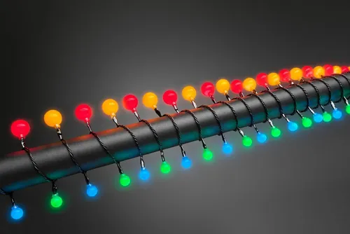 Konstsmide LED Globelichterkette mit 80 bunten Dioden - Bunte LED Globelichterkette mit 80 runden Dioden, ideal zur festlichen Dekoration im Innen- und Außenbereich. Mit 24V Außentrafo und schwarzem Kabel für eine stilvolle Beleuchtung.