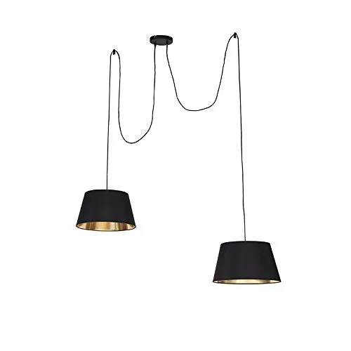Qazqa Lofty Pendelleuchte Schwarz - 2-flammig für Esszimmer & Wohnzimmer - Moderne 2-flammige Pendelleuchte in Schwarz mit E27-Fassung. Ideal für Esszimmer und Wohnzimmer, dimmbar mit passendem Leuchtmittel. Stilvolles Design aus Textil und Stahl.