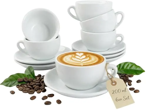 MUVELL 6x Cappuccinotassen Set | Weiß | Dickwandig & Schwer von MUVELL