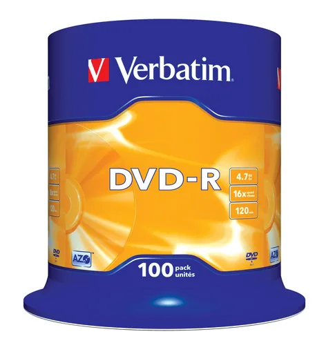 Verbatim DVD-R Rohlinge 100er Spindel - 4.7GB, optimale Datenspeicherung, staub- und fingerabdruckgeschützt