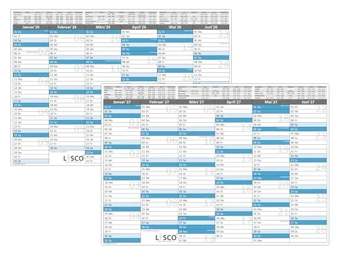 Stück - Tafelkalender DIN A3 2026 + 2027 blau 300g Papier gut beschreibbar 2 x 1