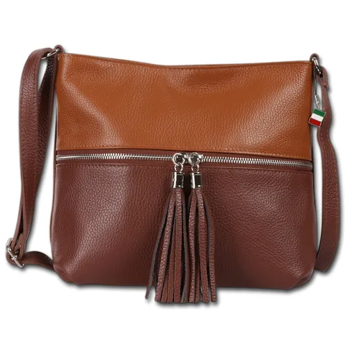 FLORENCE Umhängetasche Damen aus Leder, hellbraun - Elegante Umhängetasche aus hochwertigem Leder von Florence in hellbraun. Mit praktischem Reißverschluss und abnehmbarem Italienflaggen-Anhänger für einen stilvollen Look. Ideal für den täglichen Gebrauch.